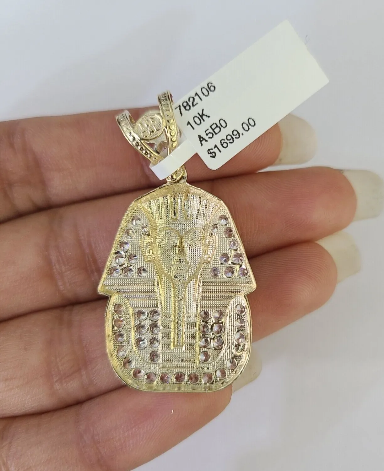 10k Egyptian Pharaoh Head Charm Pendant Yellow Gold 1.5" Inch Men Women Real