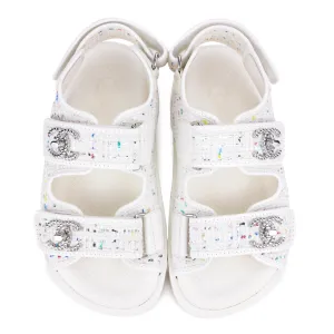 19S White Multicolor Tweed CC 'Dad' Velcro Sandals Sz34
