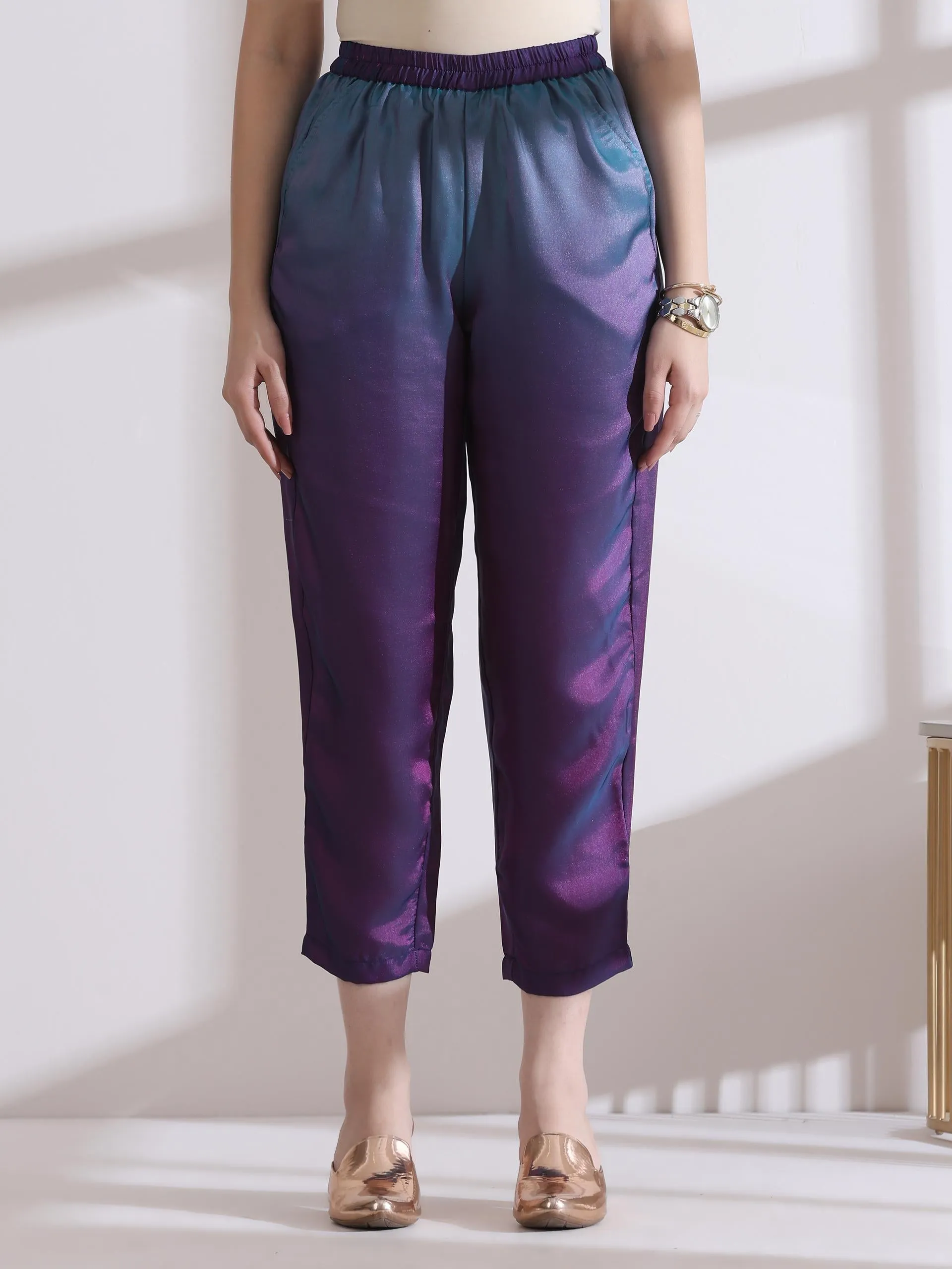 2 Pc Set - Rarity Soft Chiffon Satin Ombre Easy Kurta With Pants