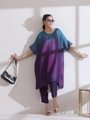 2 Pc Set - Rarity Soft Chiffon Satin Ombre Easy Kurta With Pants