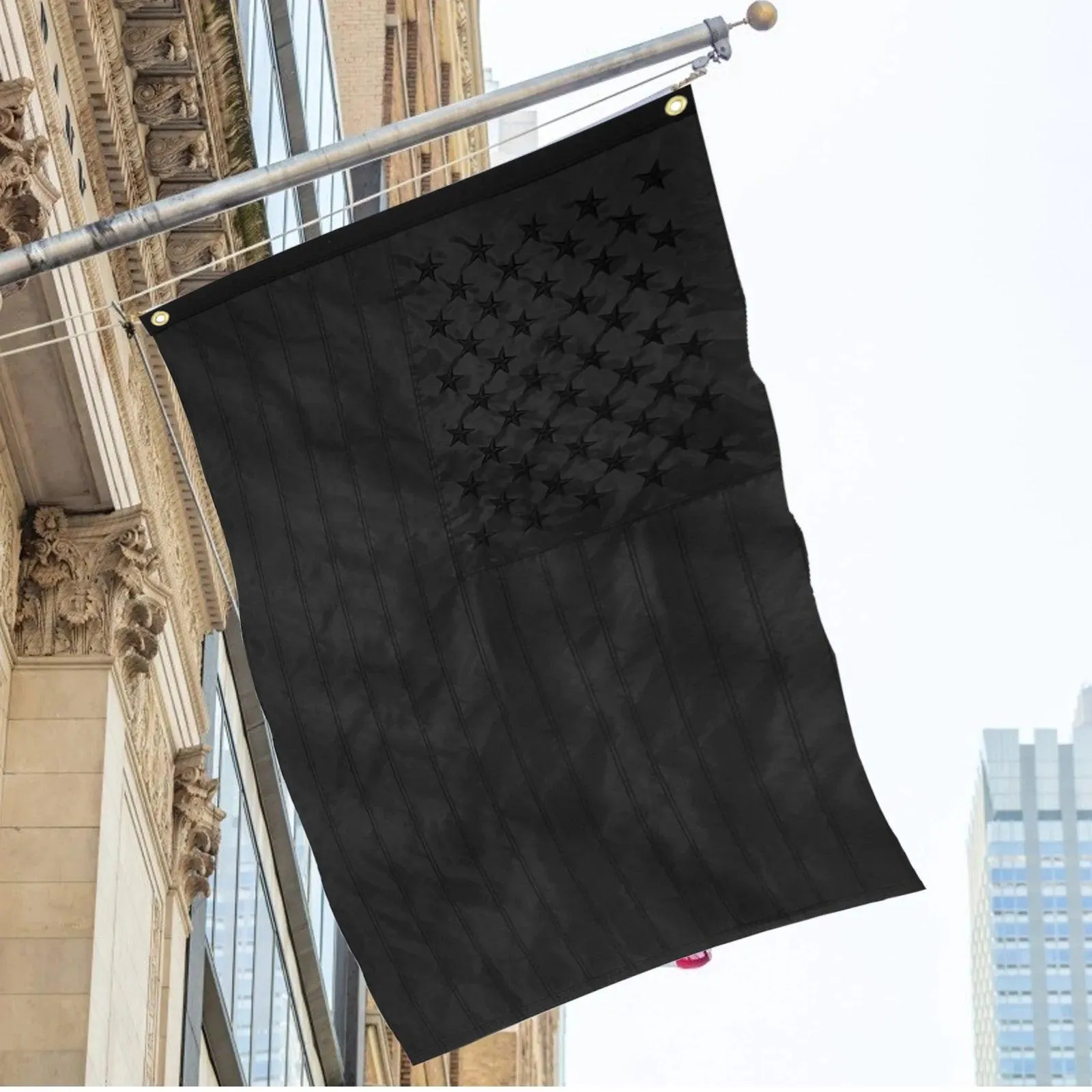 3×5 FT Embroidery All Black American Flag Made in USA