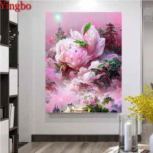 5D Diamond Painting Kit: Fantasy Flower Castle Landscape