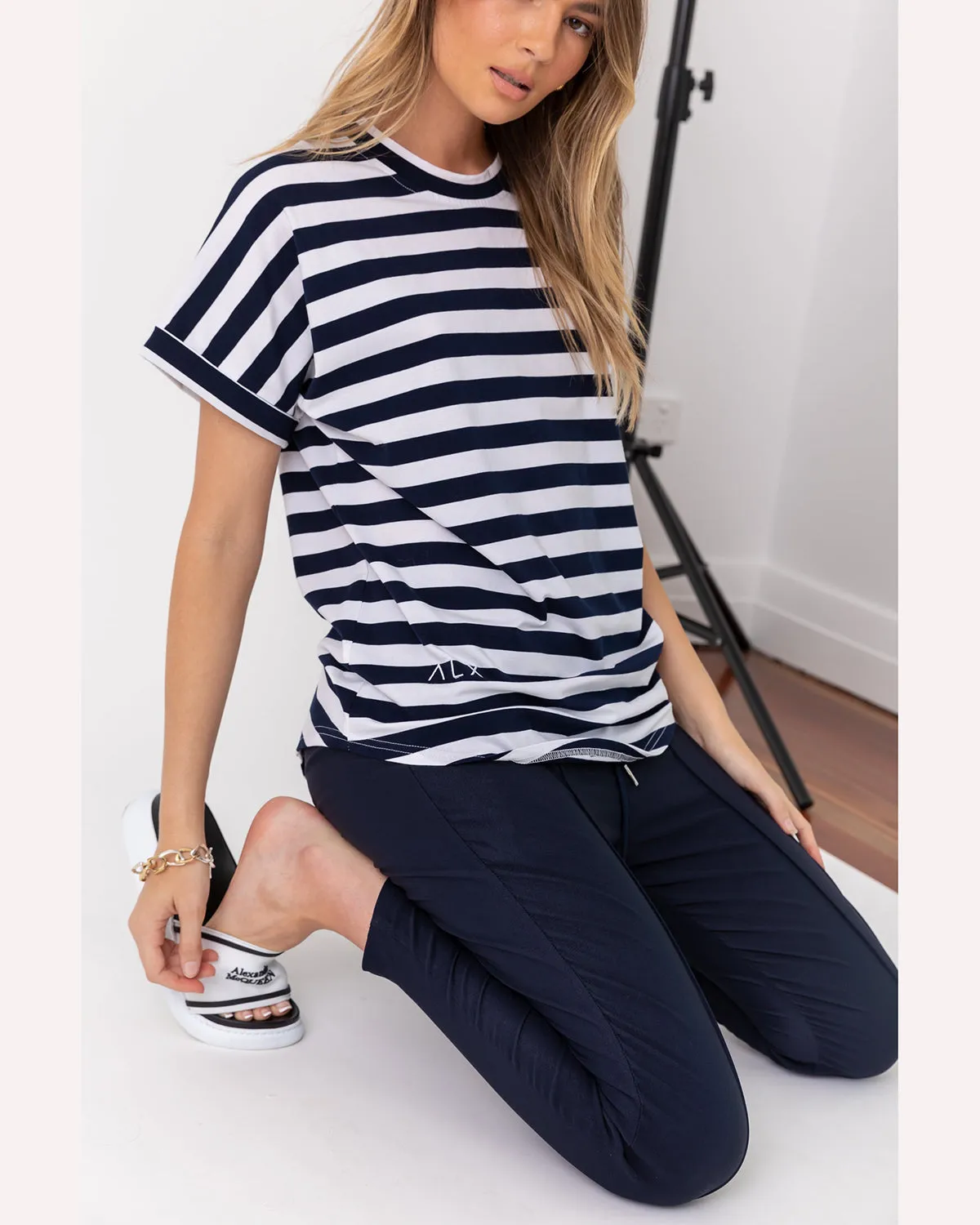 Alexandra Sanford Tee - Navy & White Stripe