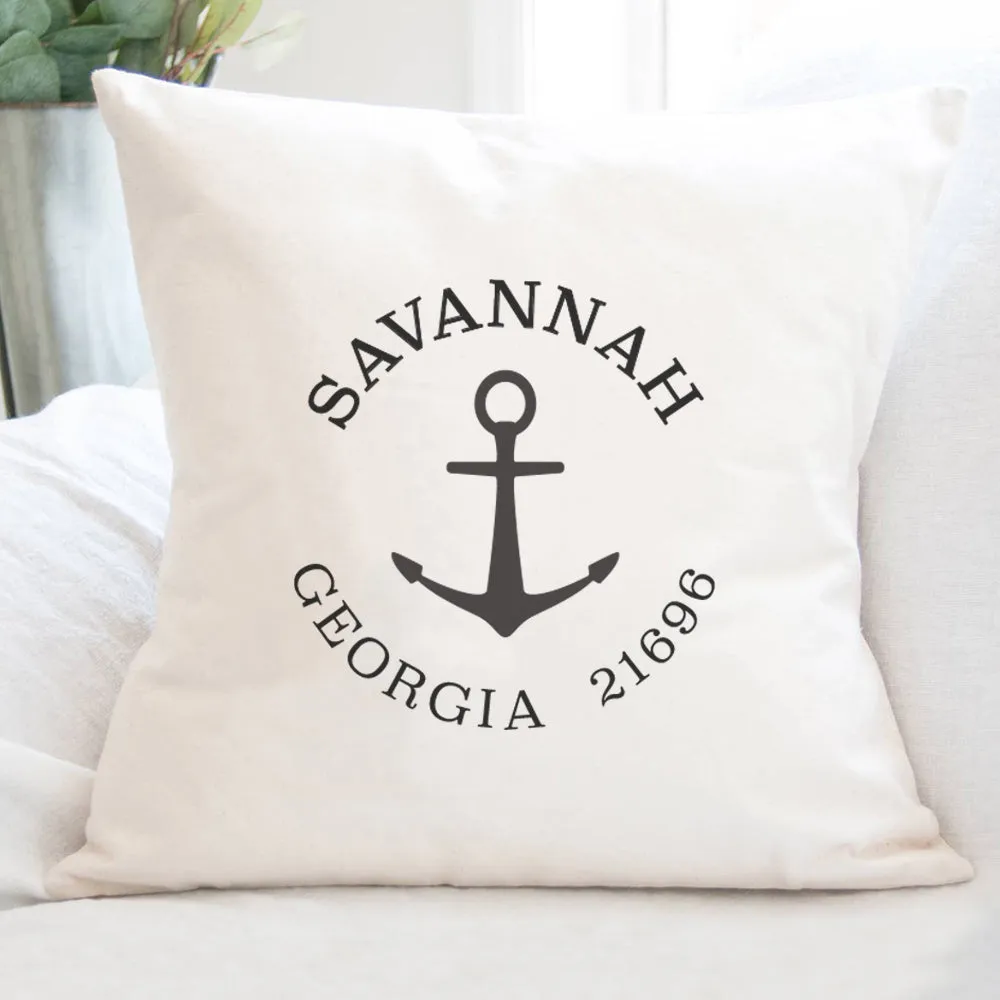 Anchor w/ City and State - Square Canvas Pillow