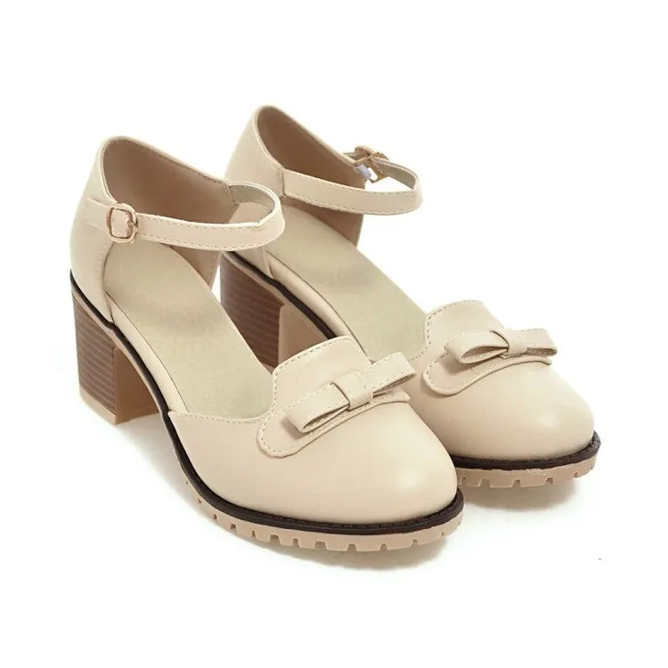 Ankle Strap Knot Chunky Sandals Heels Shoes Woman 6261