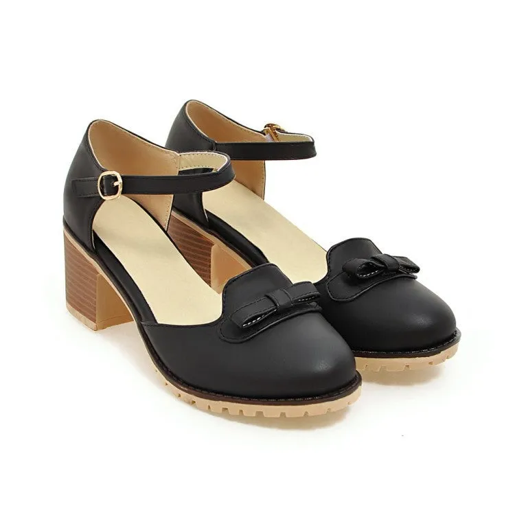 Ankle Strap Knot Chunky Sandals Heels Shoes Woman 6261
