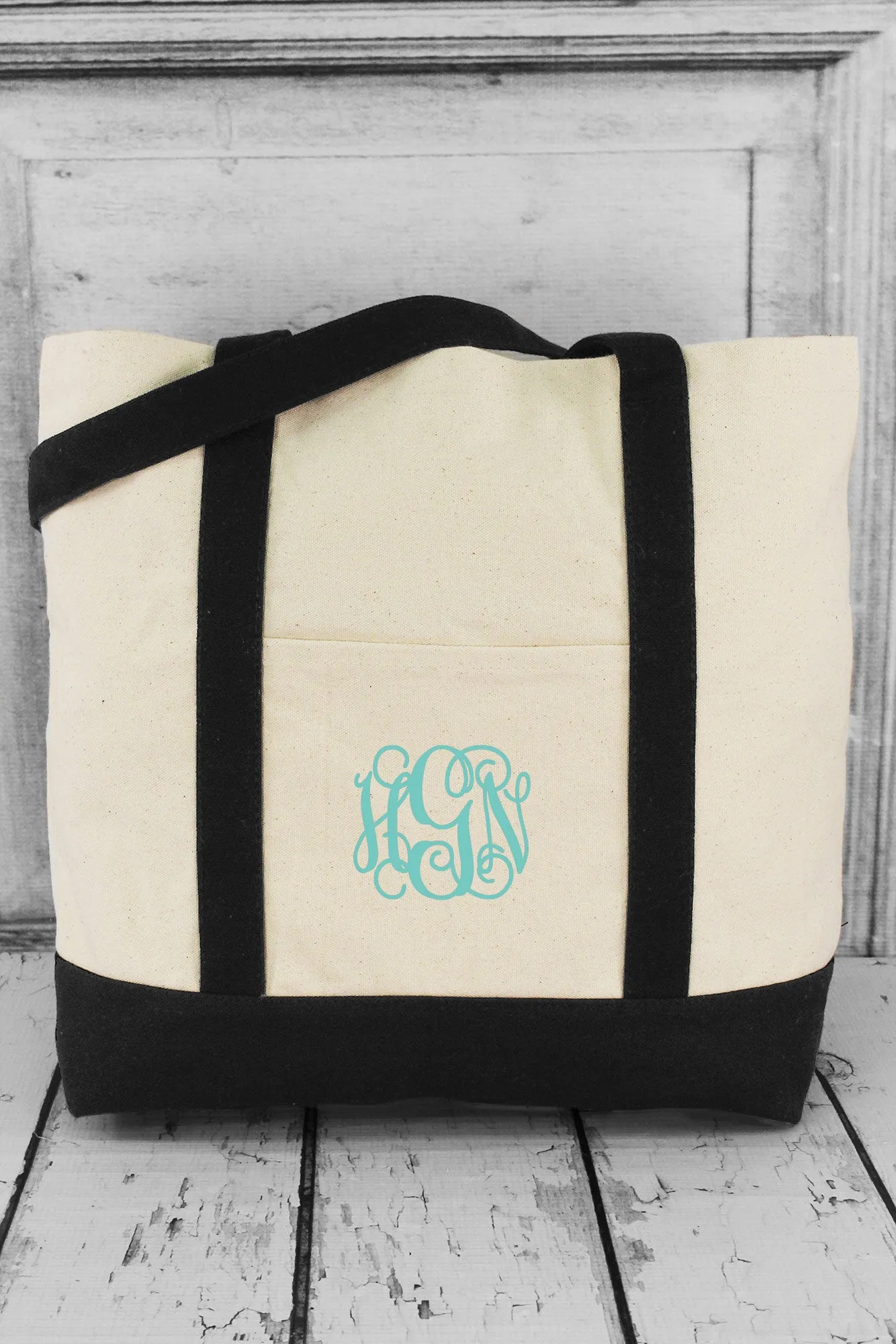 BAGedge Canvas Boat Tote, Natural and Black