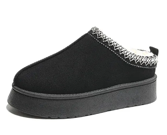 Baotou Plush Half Slippers Home Snow Boots Women's Fleece Warm Thick Bottom Cotton Shoes Ankle Flats