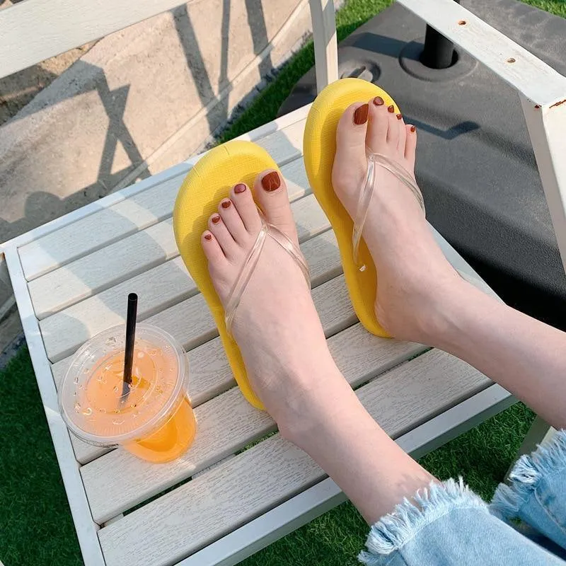 Beach Flip Flops Transparent Girls Indoor Outside Slippers Comfortable PVC Summer Shoes Female Slides