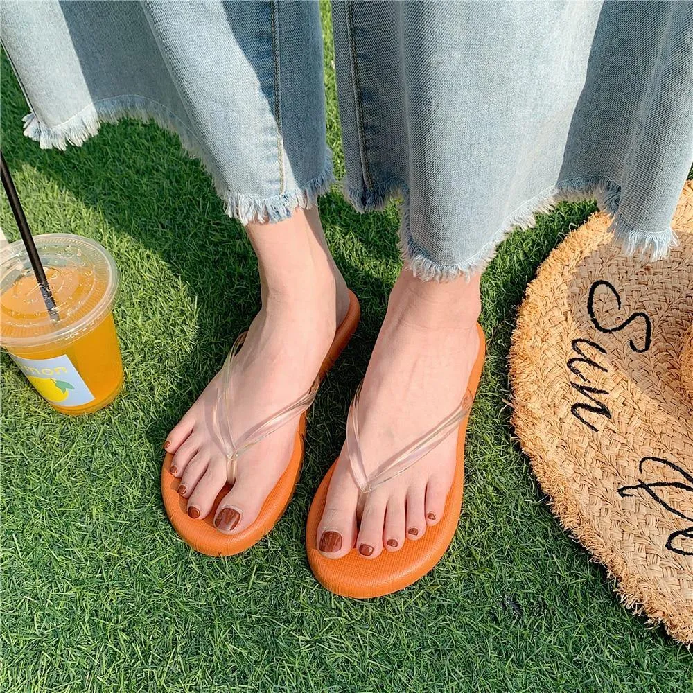 Beach Flip Flops Transparent Girls Indoor Outside Slippers Comfortable PVC Summer Shoes Female Slides
