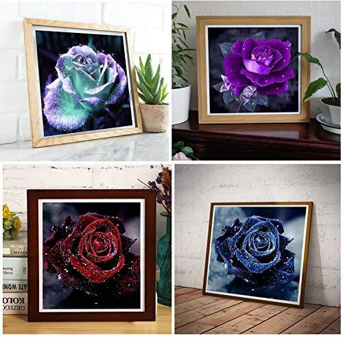 Beautiful Roses 5D DIY Diamond Painting by Numbers Diamond Art Kits Set of 4