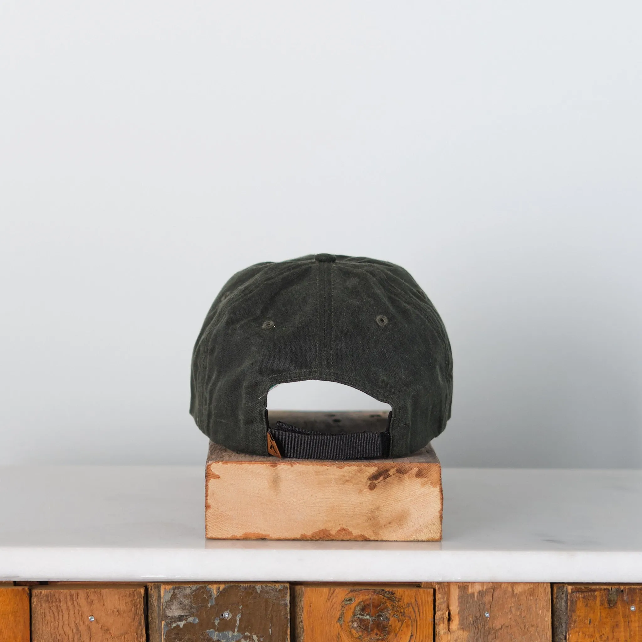 Bicycle, Mini embroidery Waxed canvas trucker cap, Dark olive