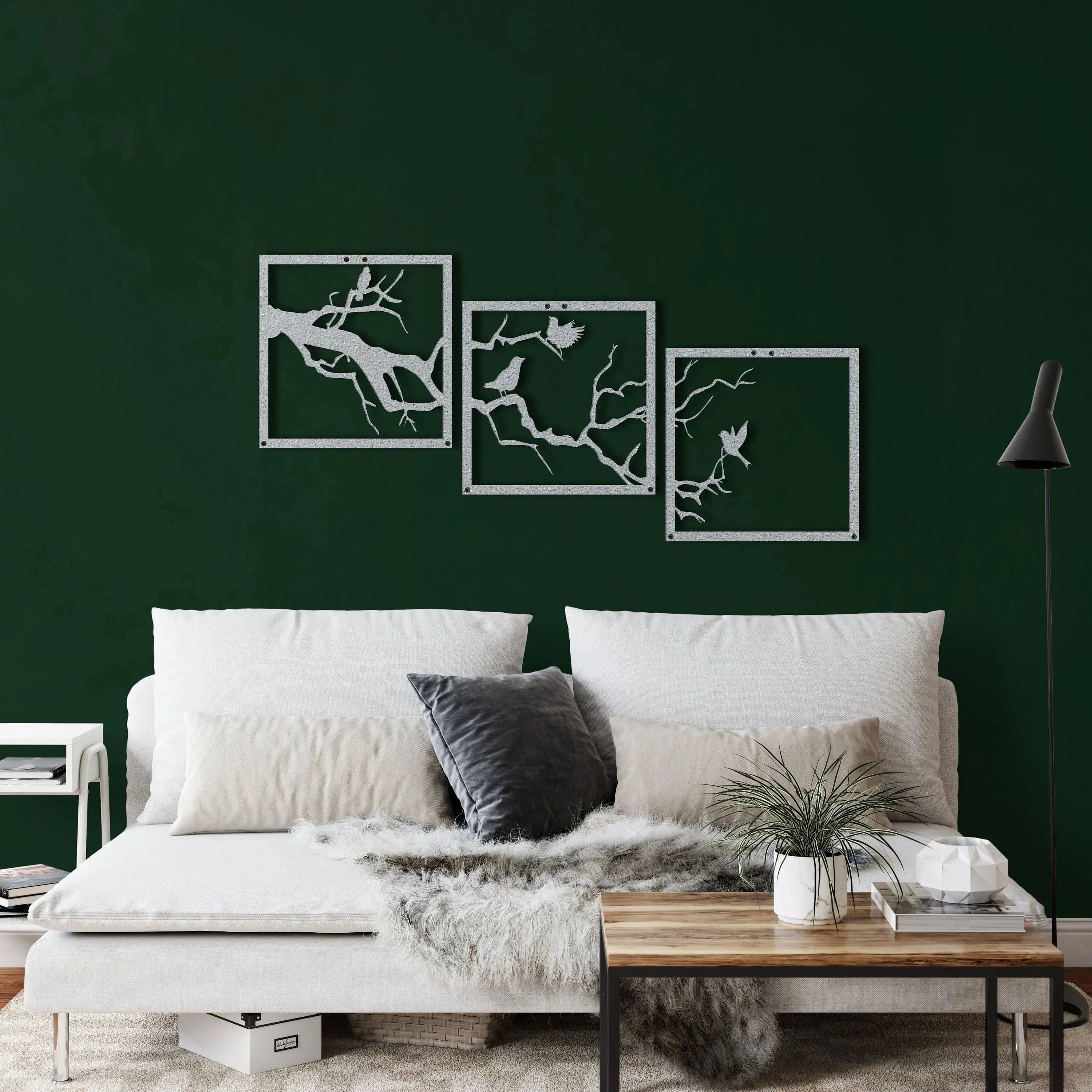 Birds on Branch Wall Art - 3 Panels Metal Wall Decor