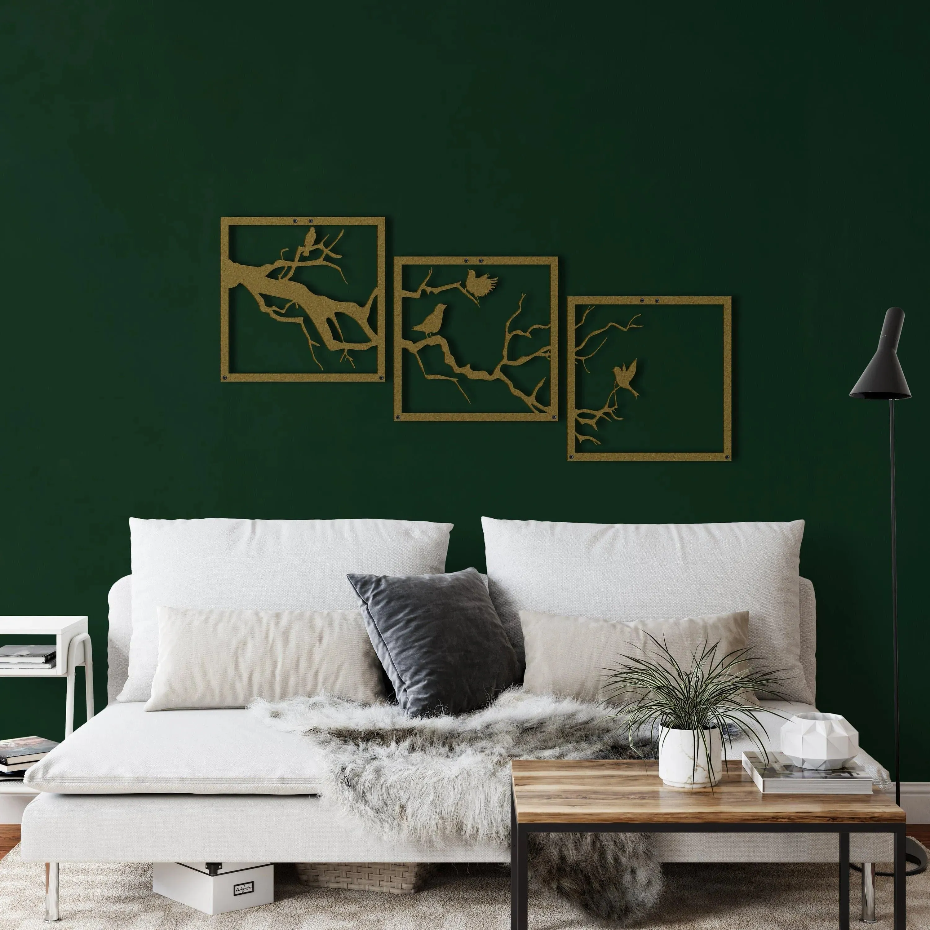 Birds on Branch Wall Art - 3 Panels Metal Wall Decor