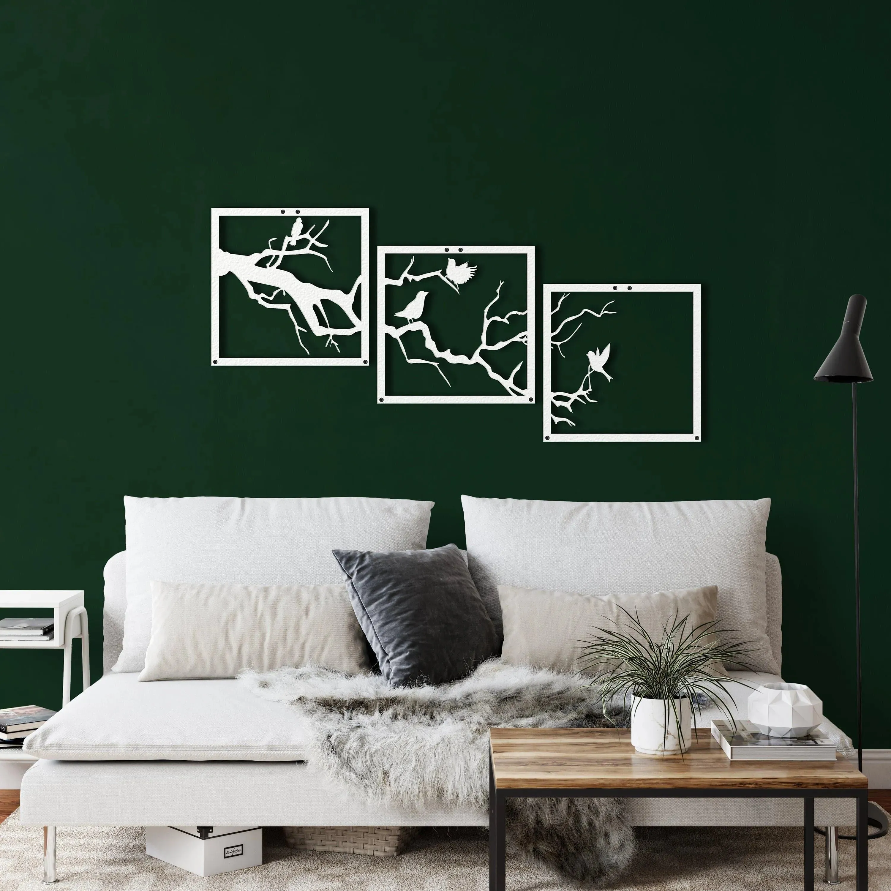 Birds on Branch Wall Art - 3 Panels Metal Wall Decor