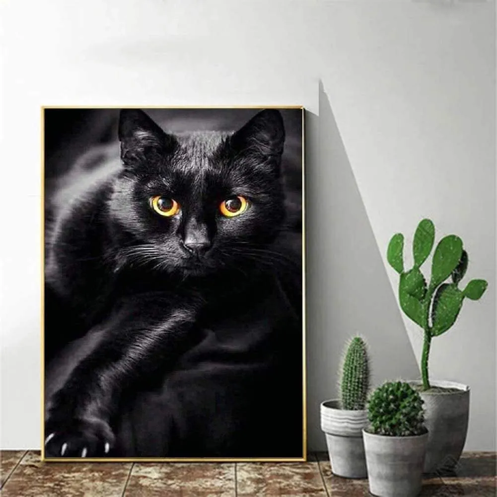 Black cat | 5d diamond diy art full drill embroidery painting kit | home wall art décor | 11.8x15.7in | the perfect relaxation gift idea