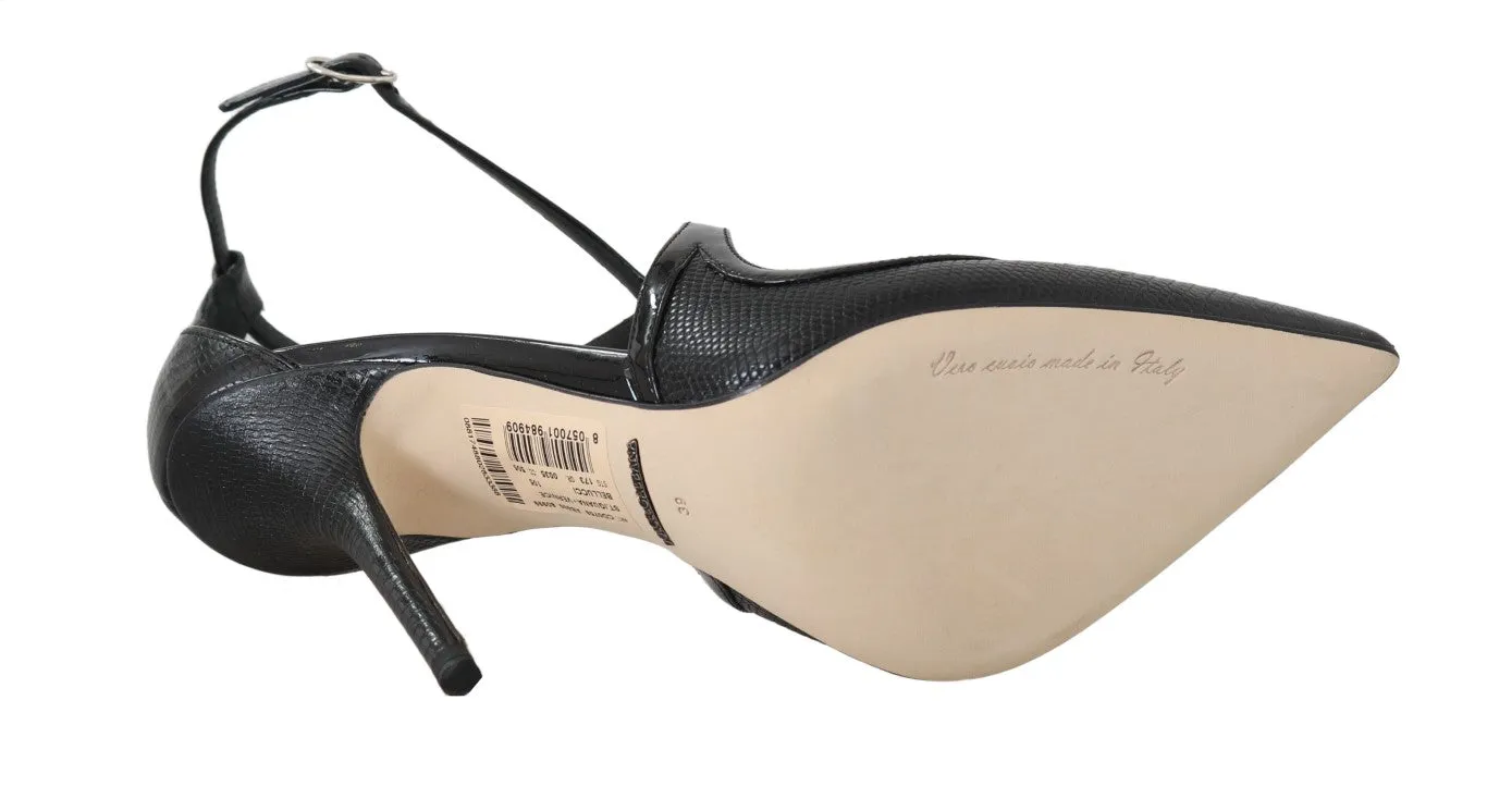 Black Leather Iguana Pattern Sandal