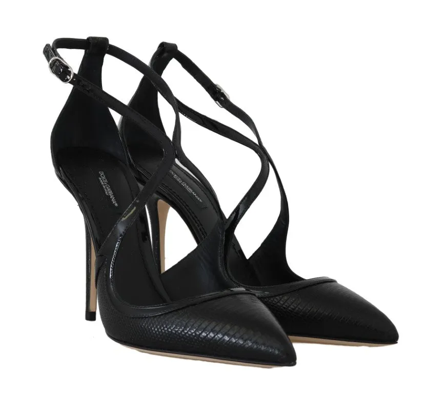 Black Leather Iguana Pattern Sandal