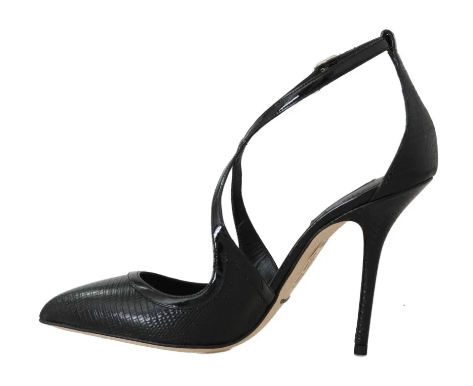 Black Leather Iguana Pattern Sandal