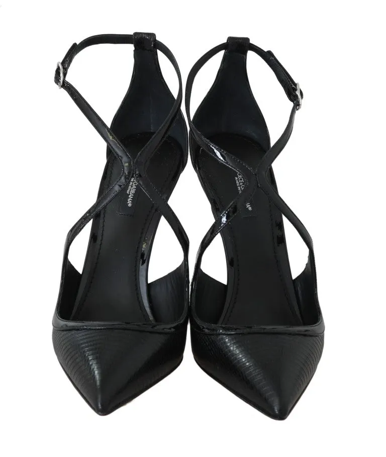 Black Leather Iguana Pattern Sandal