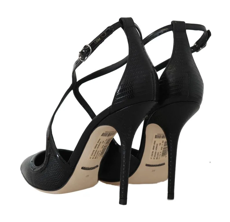 Black Leather Iguana Pattern Sandal