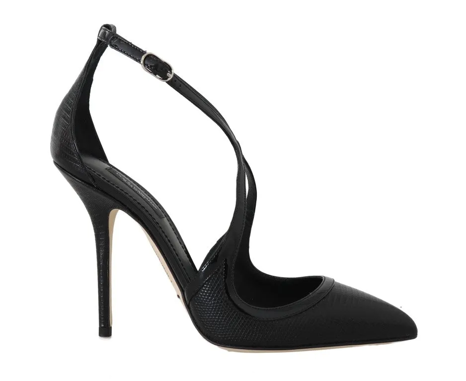 Black Leather Iguana Pattern Sandal
