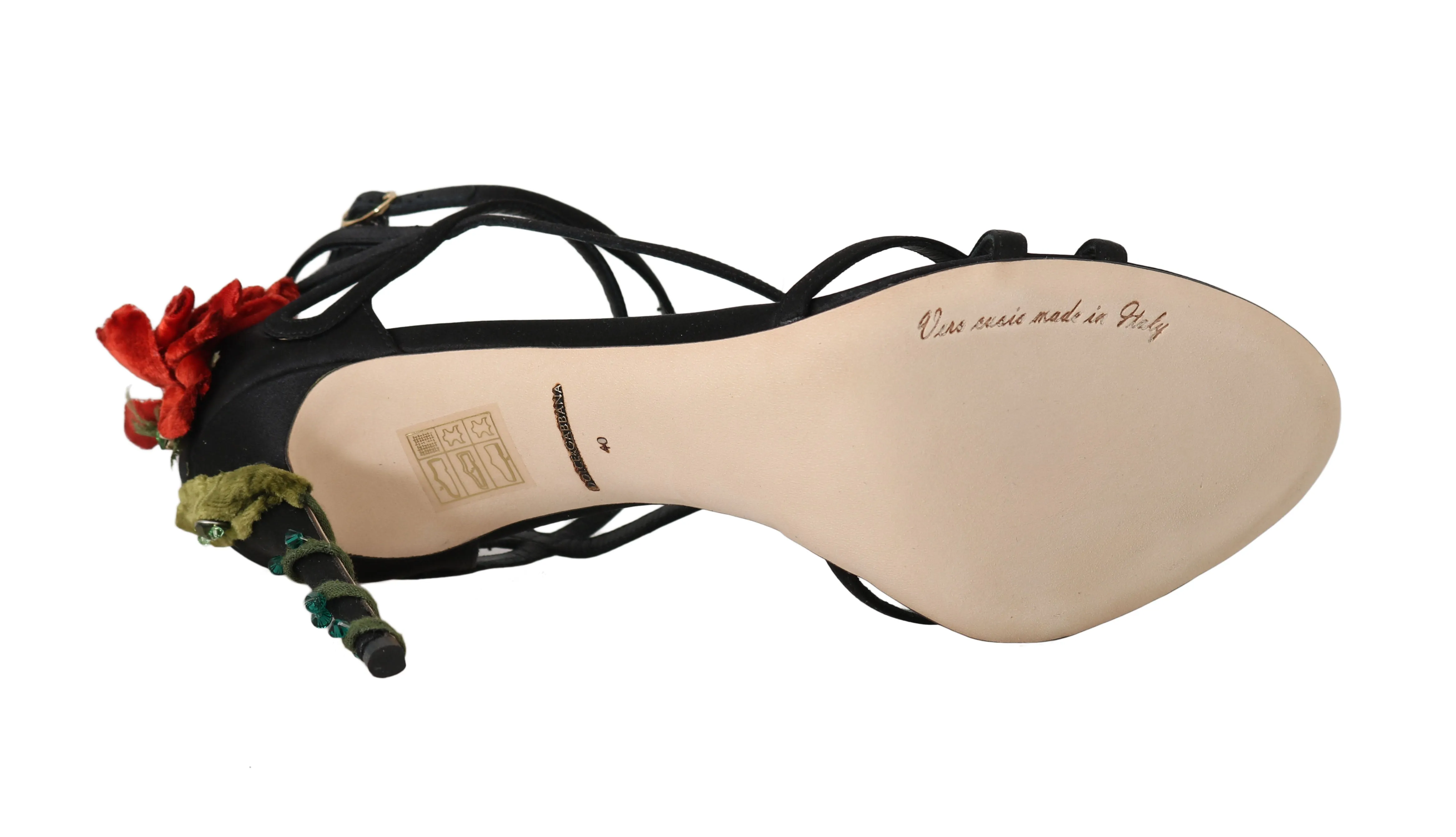 Black Leather Roses Crystal Sandals