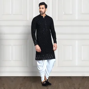 Black mirror work chikankari dhoti pant kurta set