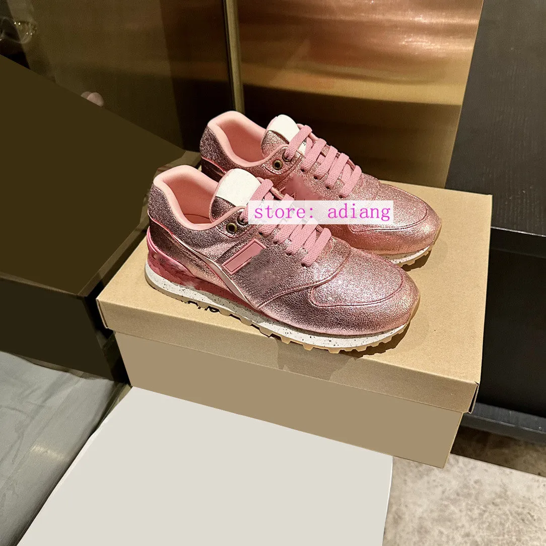 blingbling lace up casual shoes soft flats fashion women pink green gold 2023 35-40