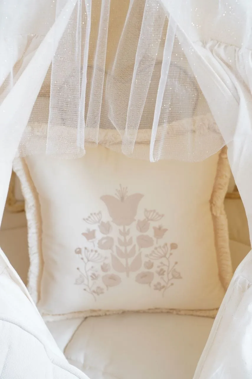 Boho Teepee With Glitter Frills And Embroidery - Beige