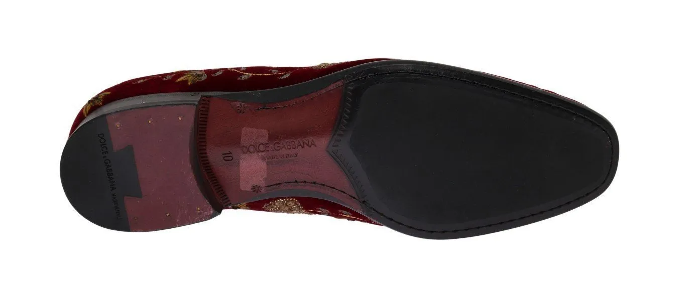 Bordeaux Velvet Gold Floral Loafers