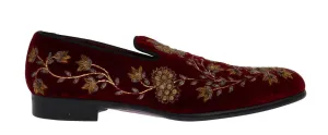 Bordeaux Velvet Gold Floral Loafers