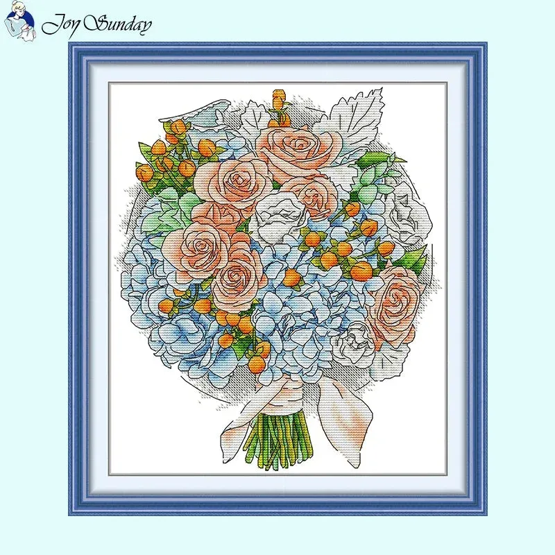 Bouquet Floral Patterns Cross Stitch Kits – DIY Embroidery Kit for Beginners & Crafters