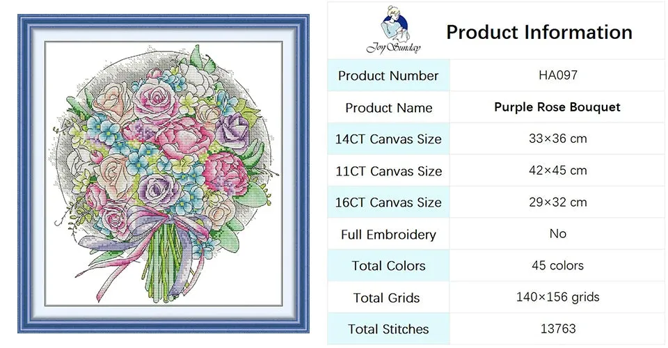 Bouquet Floral Patterns Cross Stitch Kits – DIY Embroidery Kit for Beginners & Crafters