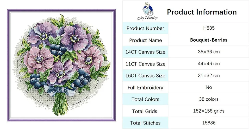Bouquet Floral Patterns Cross Stitch Kits – DIY Embroidery Kit for Beginners & Crafters
