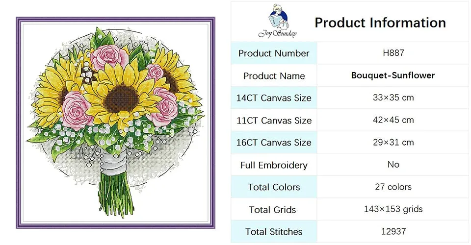 Bouquet Floral Patterns Cross Stitch Kits – DIY Embroidery Kit for Beginners & Crafters