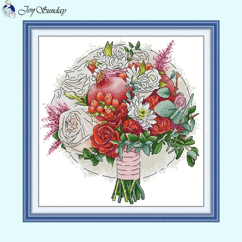 Bouquet Floral Patterns Cross Stitch Kits – DIY Embroidery Kit for Beginners & Crafters