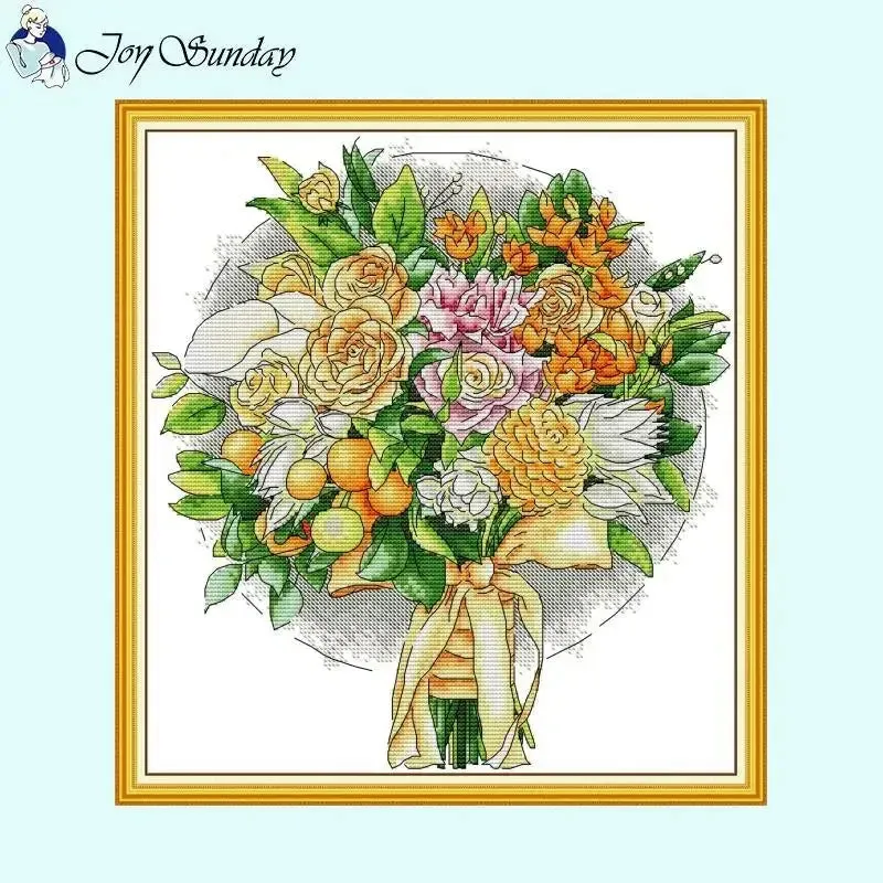 Bouquet Floral Patterns Cross Stitch Kits – DIY Embroidery Kit for Beginners & Crafters
