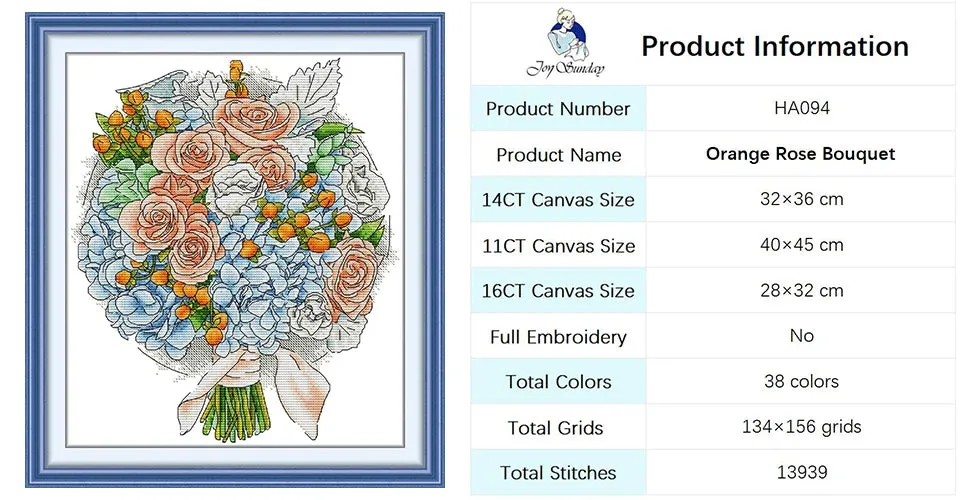 Bouquet Floral Patterns Cross Stitch Kits – DIY Embroidery Kit for Beginners & Crafters