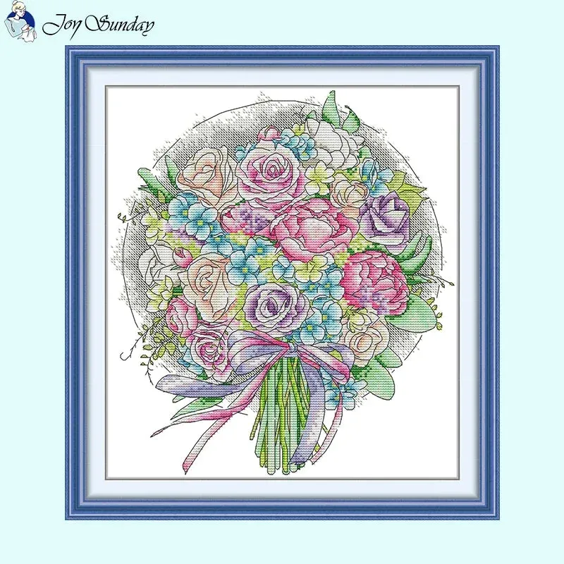 Bouquet Floral Patterns Cross Stitch Kits – DIY Embroidery Kit for Beginners & Crafters