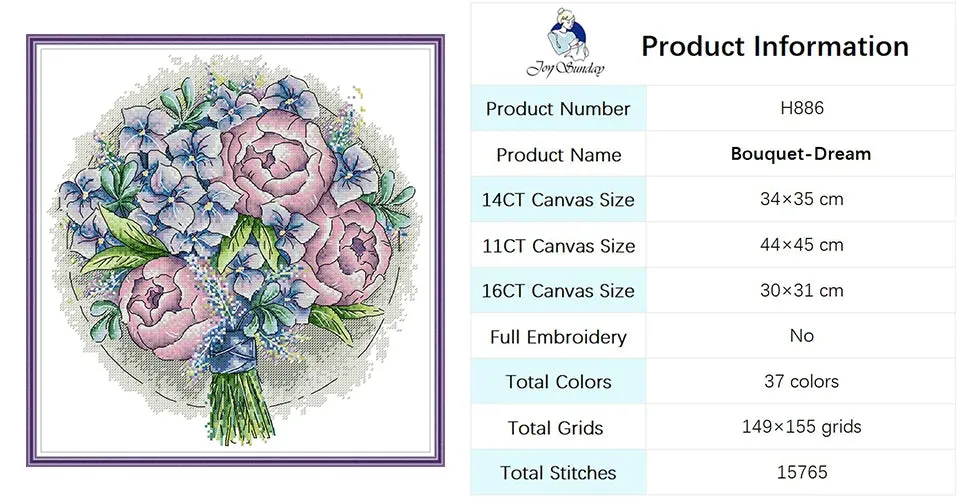 Bouquet Floral Patterns Cross Stitch Kits – DIY Embroidery Kit for Beginners & Crafters