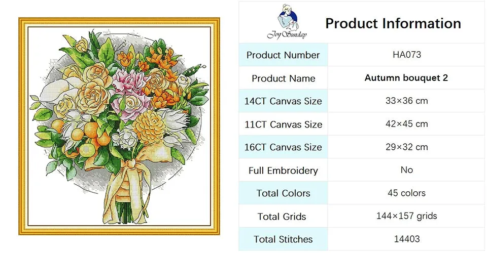 Bouquet Floral Patterns Cross Stitch Kits – DIY Embroidery Kit for Beginners & Crafters