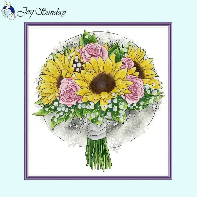 Bouquet Floral Patterns Cross Stitch Kits – DIY Embroidery Kit for Beginners & Crafters