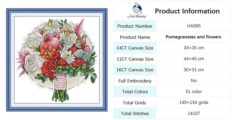 Bouquet Floral Patterns Cross Stitch Kits – DIY Embroidery Kit for Beginners & Crafters