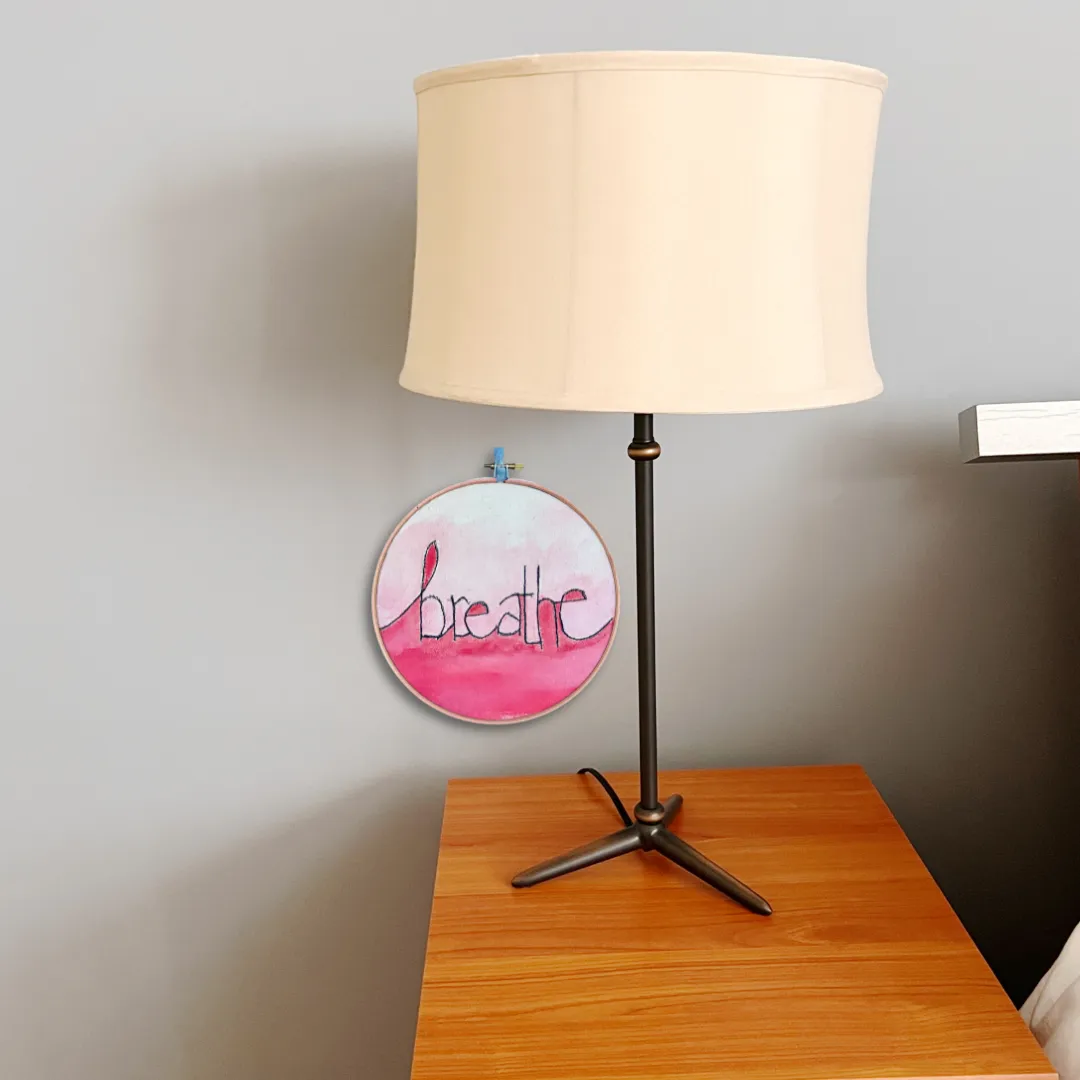 breathe more - single word hoop art