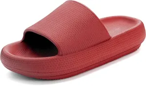 BRONAX Pillow Cloud Slides for Women EVA Open Toe Soft Spa Comfortable Bath Bathroom Cushion Pool Gym Beach House Sandals Slippers for Women Male Red