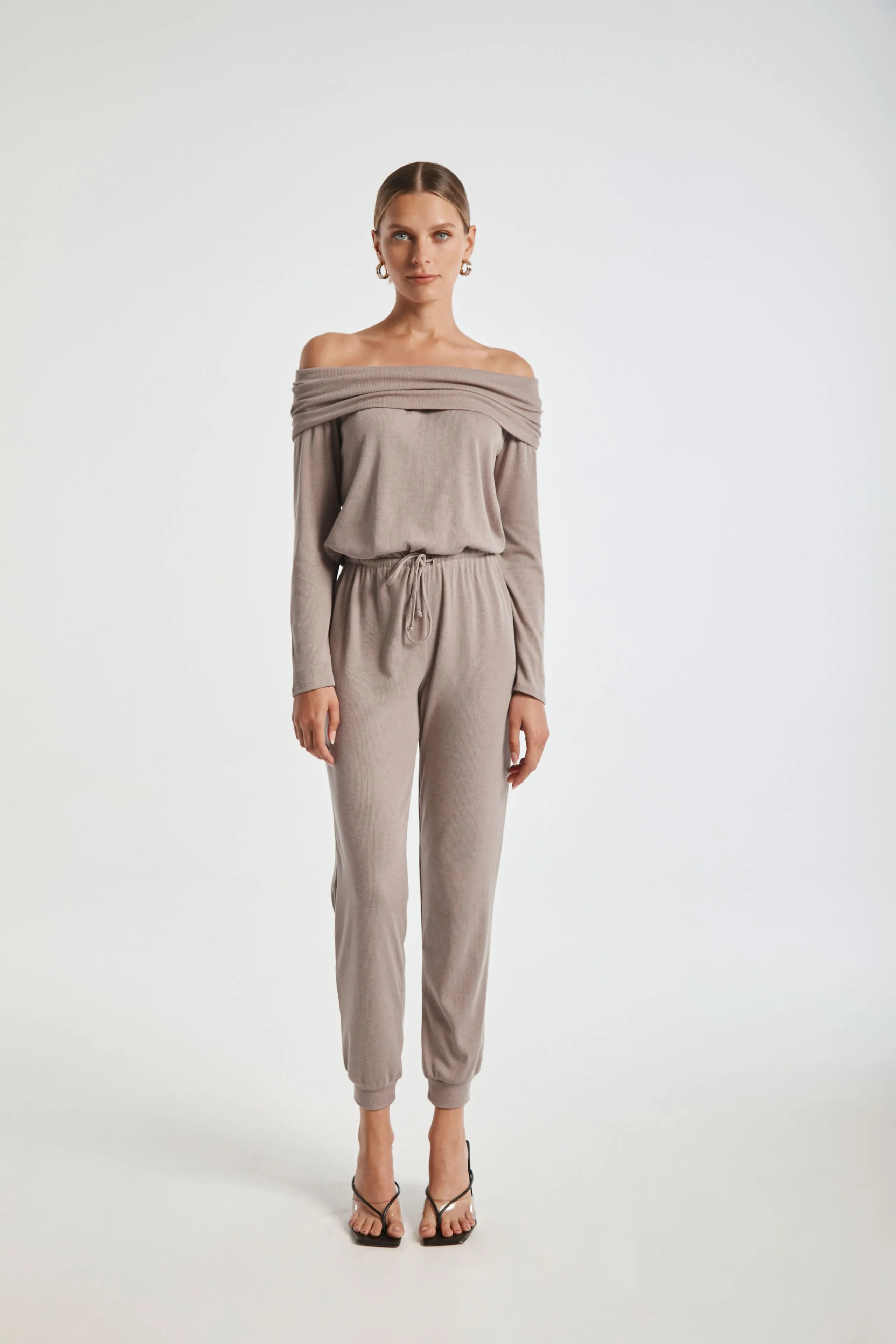 Brushed Rib Off Shoulder Jumpsuit