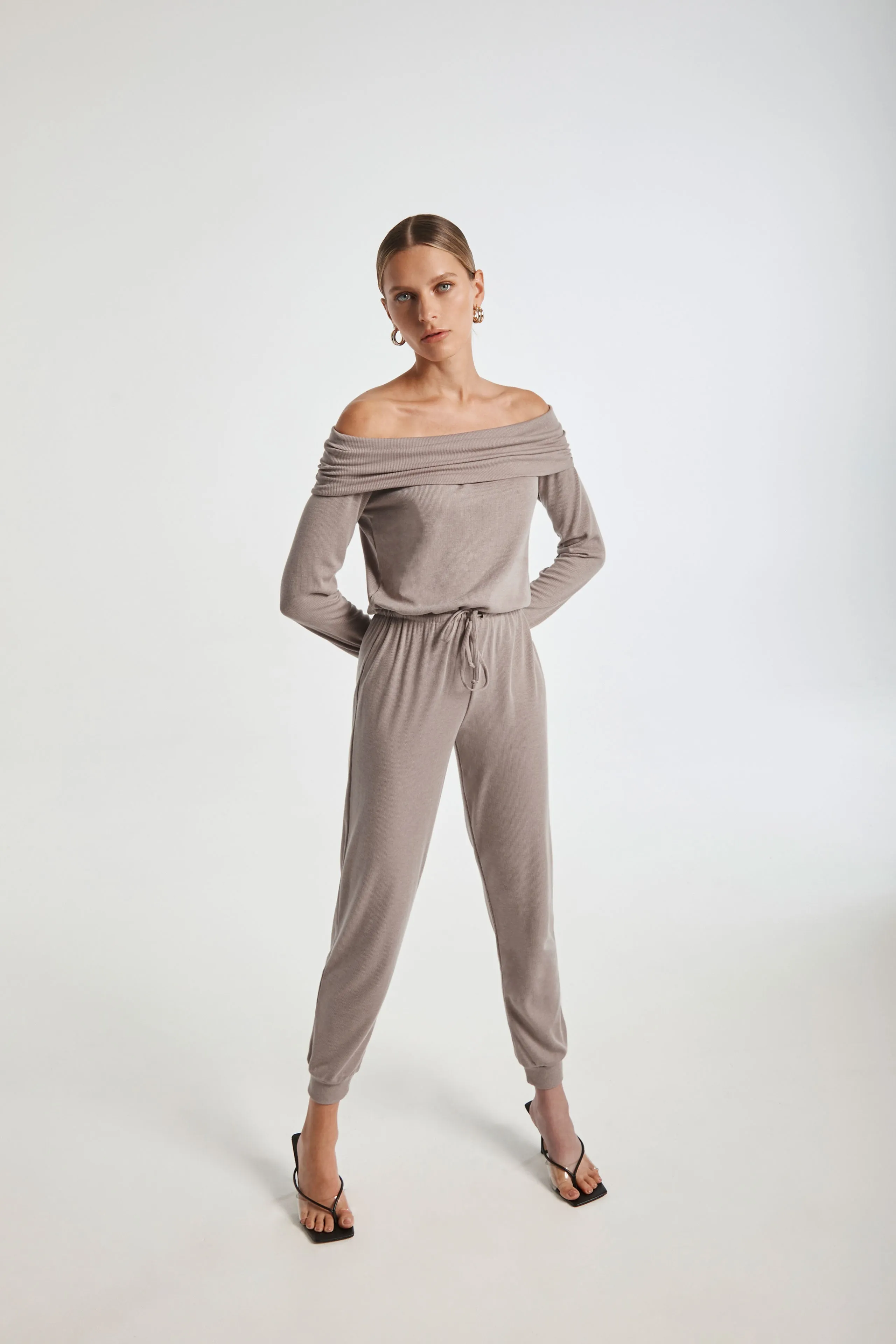 Brushed Rib Off Shoulder Jumpsuit