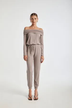 Brushed Rib Off Shoulder Jumpsuit