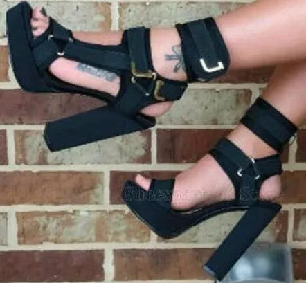 Buckle Strap High Heels Sandals Women Wine Red Army Green Ruffle Sandals